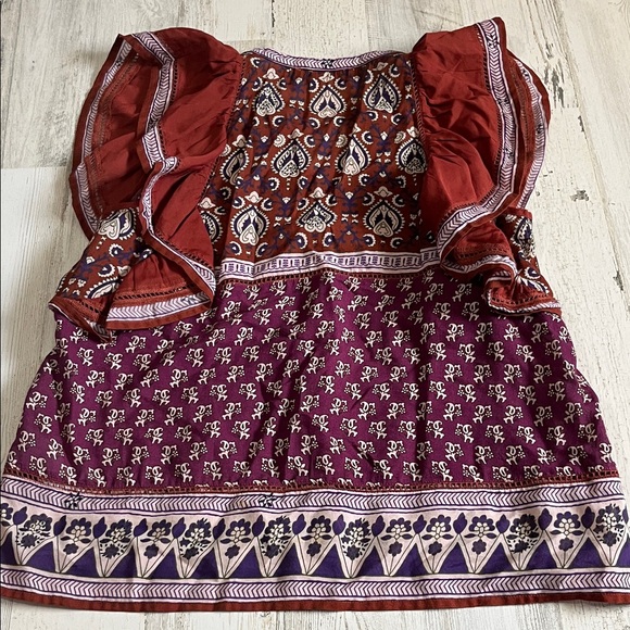 Sea New York Rust and Purple Patterned Fluttered Sleeve Top - Picture 5 of 8